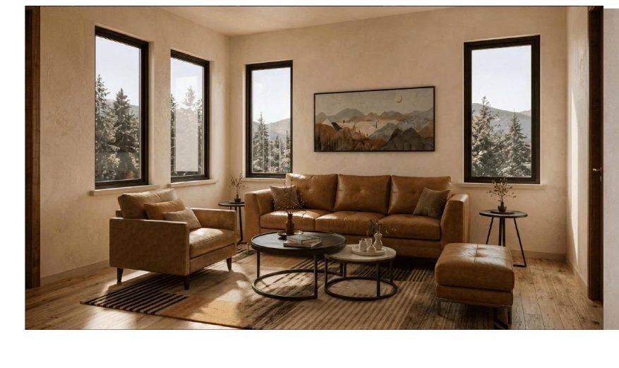Bright modular home living room interior